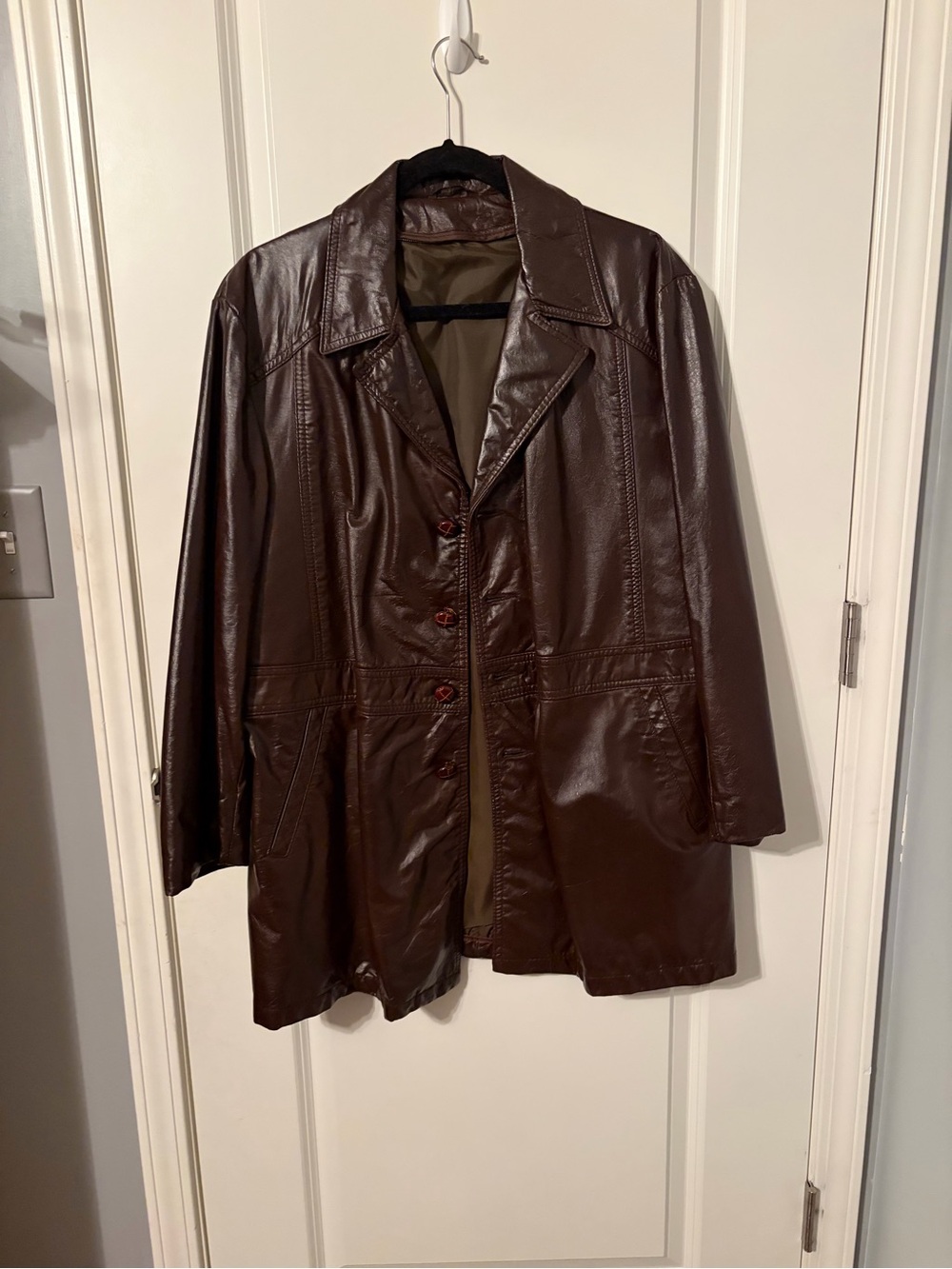 Men's Brown Leather Jacket - Classic Button Front